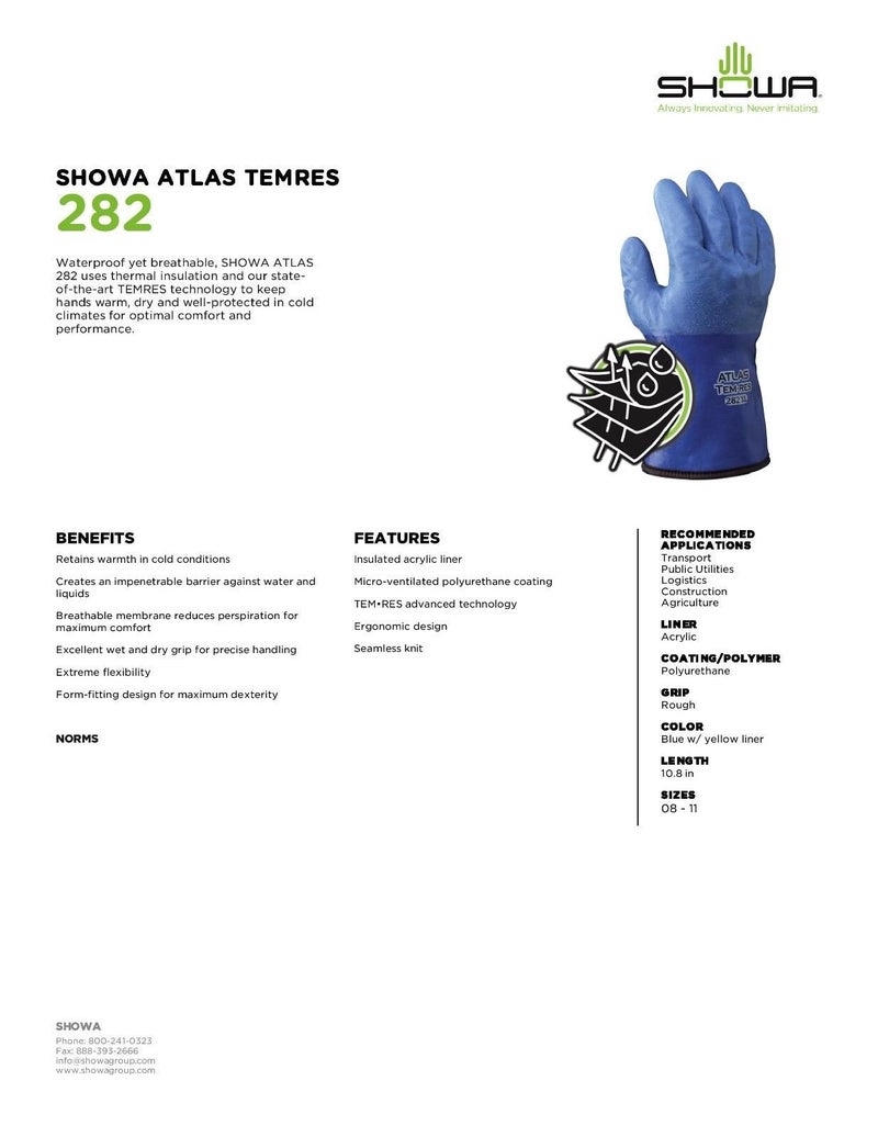 SHOWA TEMRES 282 Polyurethane Coated Waterproof Insulated Winter Work Gloves with Nylon Blend Liner, X-Large (1 Pair) - Image 3